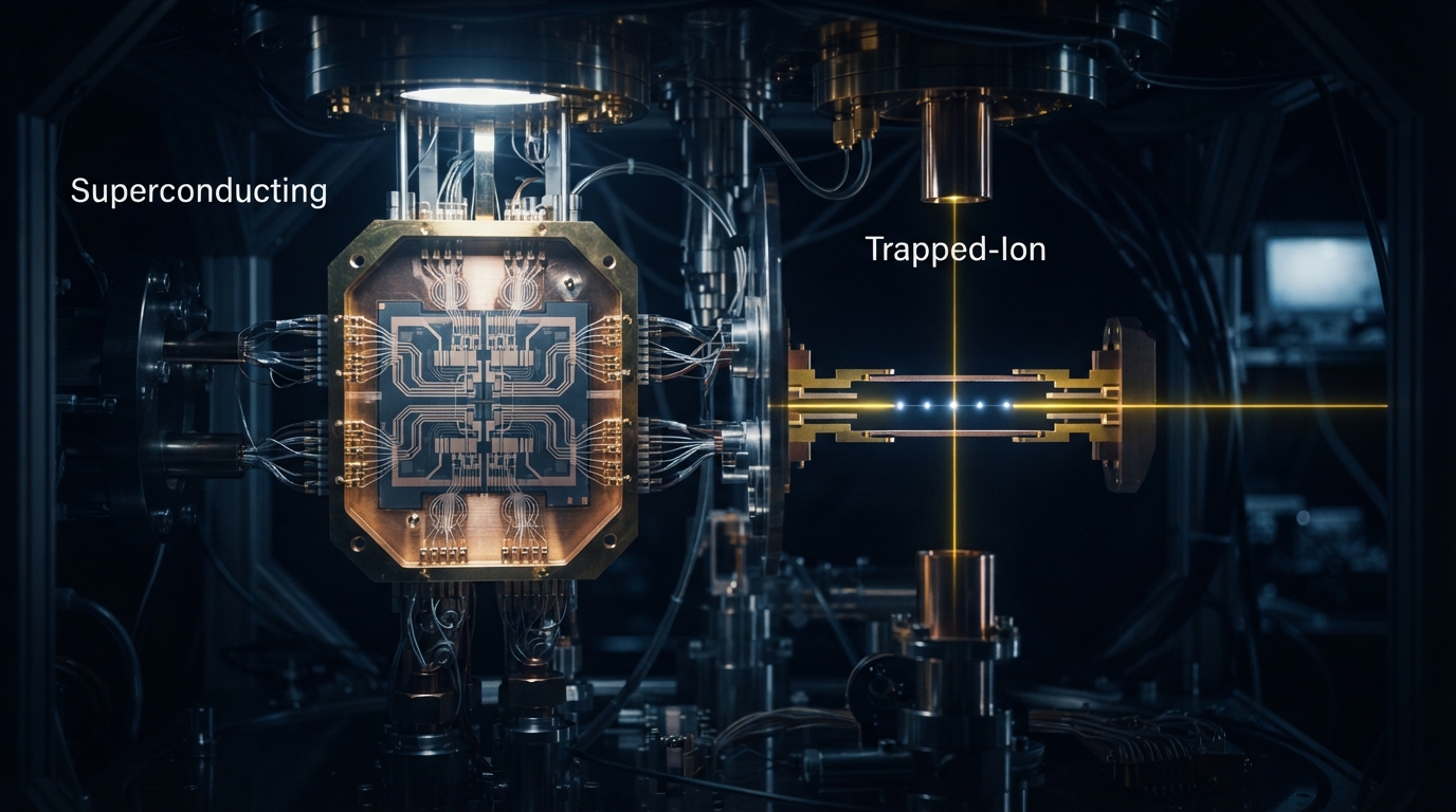 Editorial illustration for Superconducting vs. Trapped-Ion Qubits: A Guide to the Trade-Offs